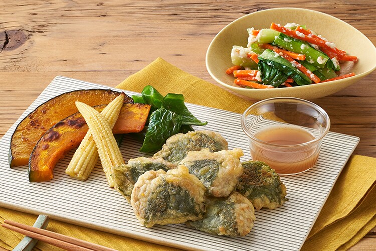 Kit2人前 あじすり身のしそ巻き揚げ梅だれ添え 有機野菜 通販 oisix おいしっくす Kit2人前 あじすり身のしそ巻き揚げ梅だれ添え 有機野菜 通販 oisix おいしっくす