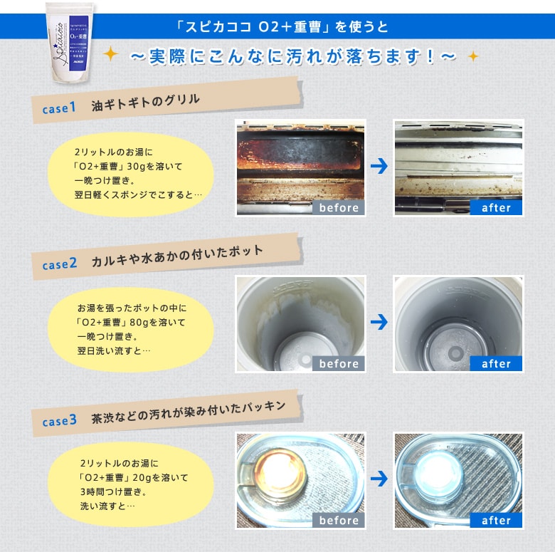 スピカココ O2+重曹の使用例
