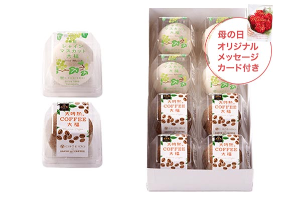 老舗長榮堂 シャインマスカット大福&コーヒー大福セット お届けイメージ