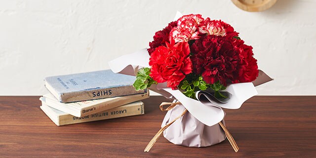 摘芯株　ノーブルレッド錦　、キュービックフロスティ錦　覆輪、ロンギシマ錦　他 スタンディングブーケ ルビー ｜ 2025年 Oisix母の日ギフト特集