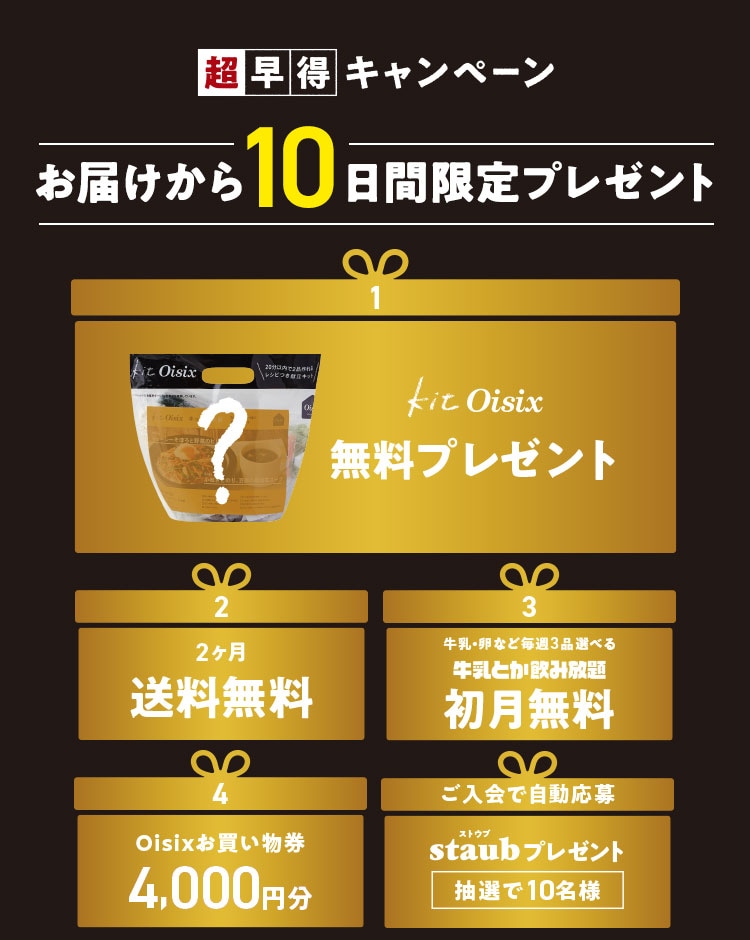 超早得キャンペーン!お届けから10日間限定プレゼント
