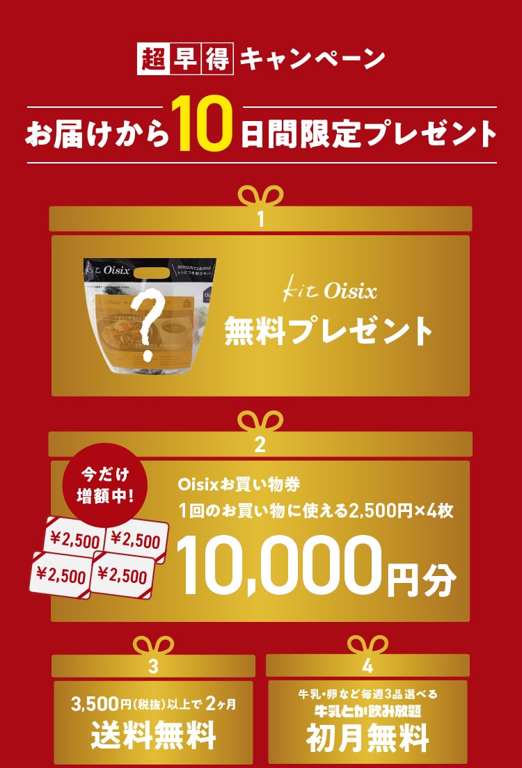 超早得キャンペーン!お届けから10日間限定プレゼント