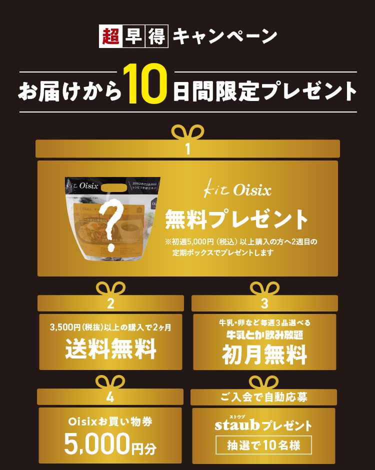 超早得キャンペーン!お届けから10日間限定プレゼント