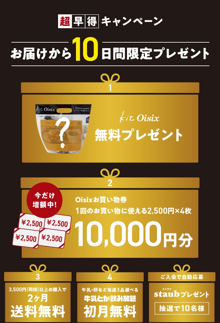 超早得キャンペーン!お届けから10日間限定プレゼント