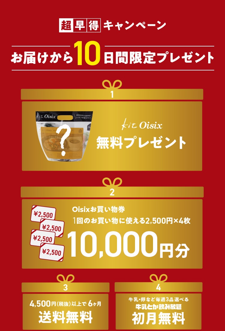 超早得キャンペーン!お届けから10日間限定プレゼント