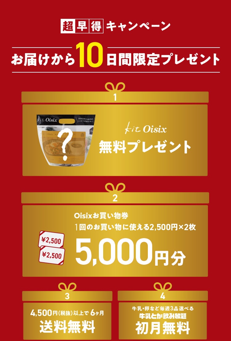 超早得キャンペーン!お届けから10日間限定プレゼント