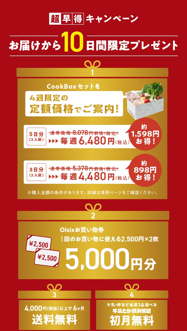 超早得キャンペーン!お届けから10日間限定プレゼント